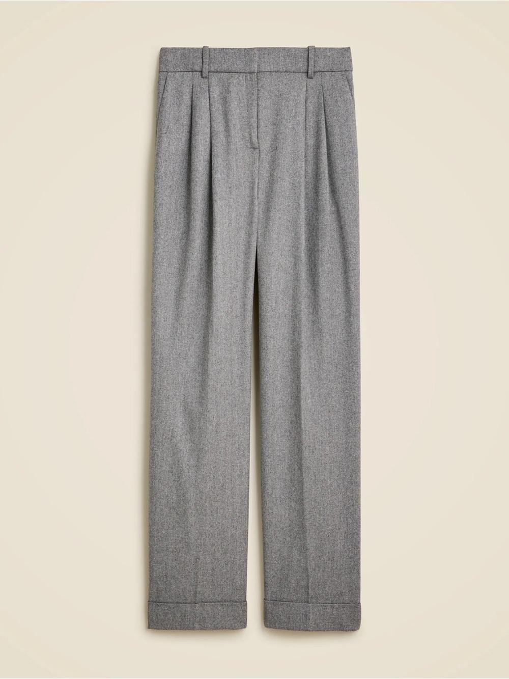 JCrew Essential Wide Leg Cuffed Herringbone Trouser in Ash Gray Size 0